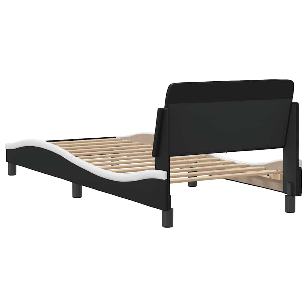 vidaXL Bed Frame "Dover" Black and White 90x190 cm Single Faux Leather