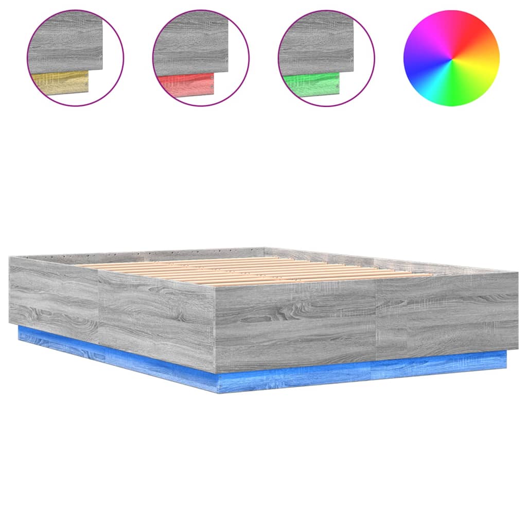 vidaXL Bed Frame with LED without Mattress Grey Sonoma 160x200 cm