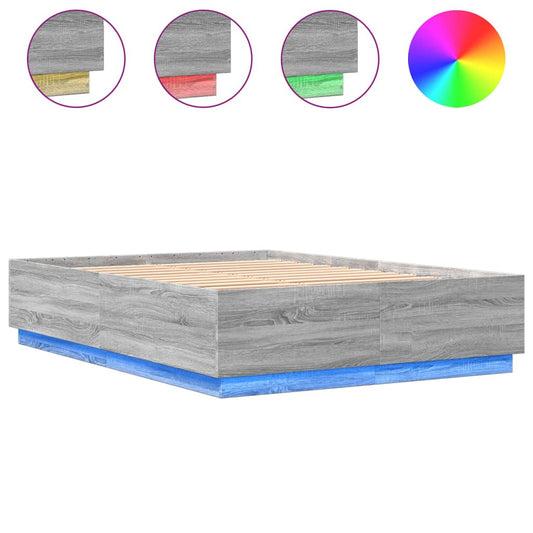 vidaXL Bed Frame with LED without Mattress Grey Sonoma 160x200 cm
