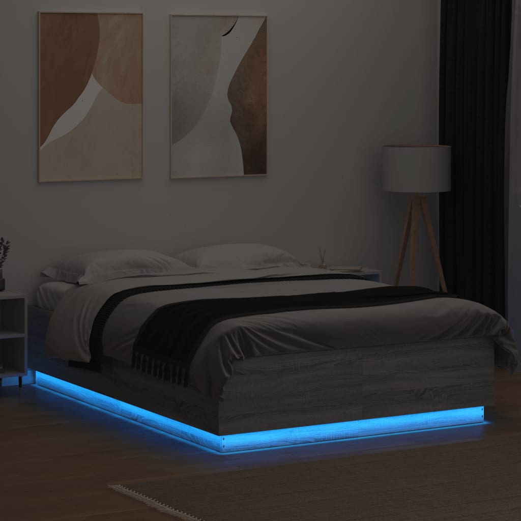 vidaXL Bed Frame with LED without Mattress Grey Sonoma 160x200 cm