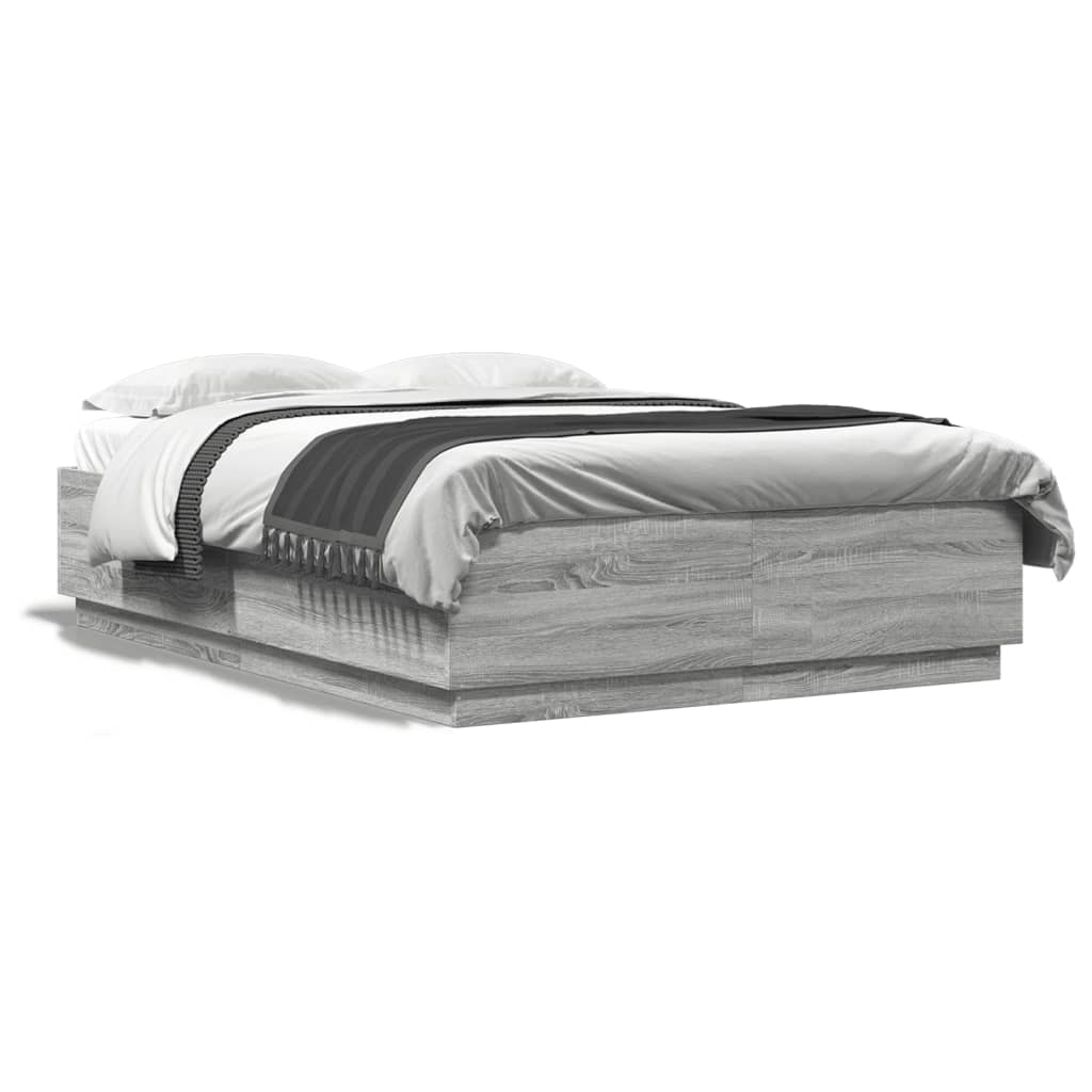 vidaXL Bed Frame with LED without Mattress Grey Sonoma 160x200 cm