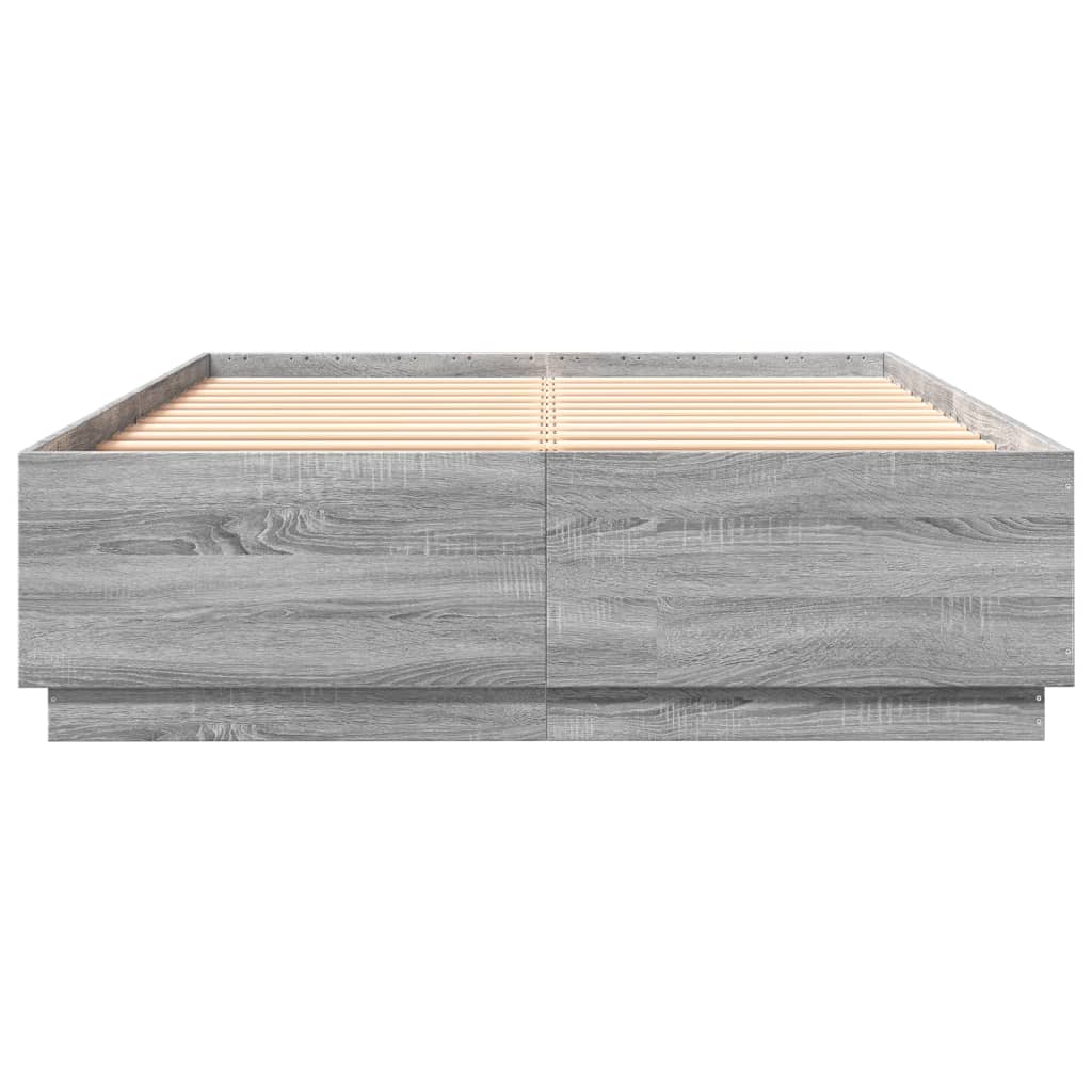 vidaXL Bed Frame with LED without Mattress Grey Sonoma 160x200 cm