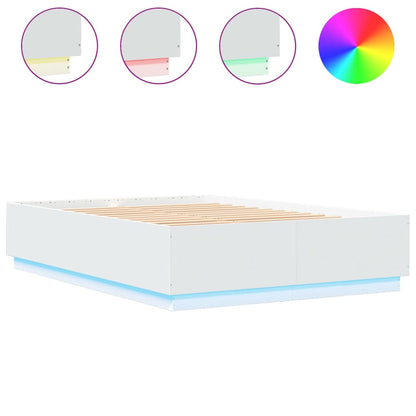 vidaXL Bed Frame with LED without Mattress White 150x200 cm King Size