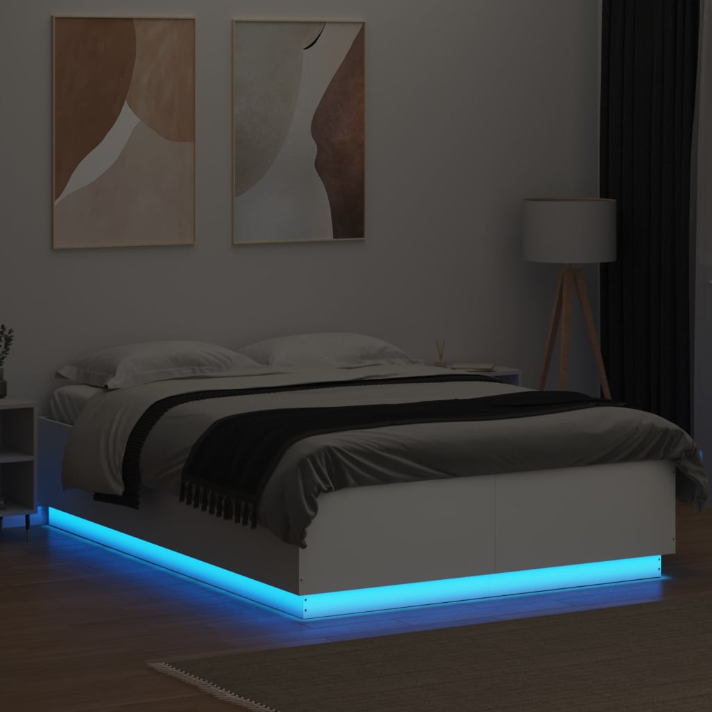 vidaXL Bed Frame with LED without Mattress White 150x200 cm King Size