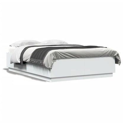 vidaXL Bed Frame with LED without Mattress White 150x200 cm King Size