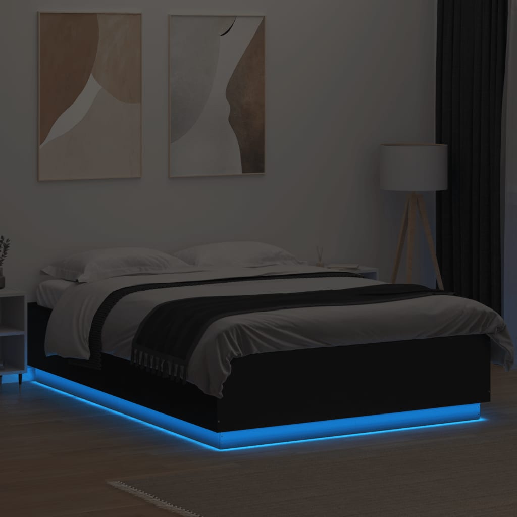 vidaXL Bed Frame with LED without Mattress Black 150x200 cm King Size