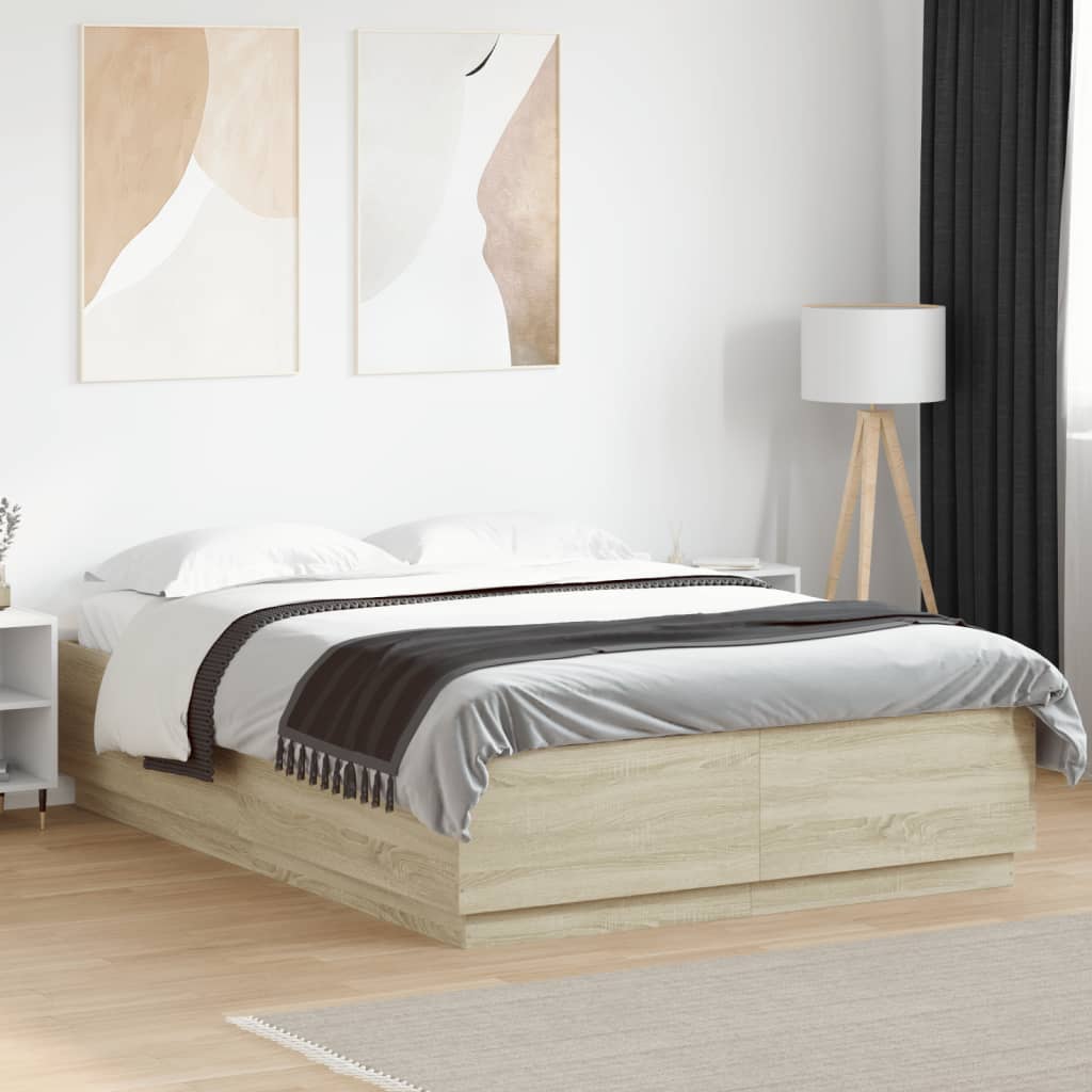 vidaXL Bed Frame with LED without Mattress Sonoma Oak 150x200 cm King Size