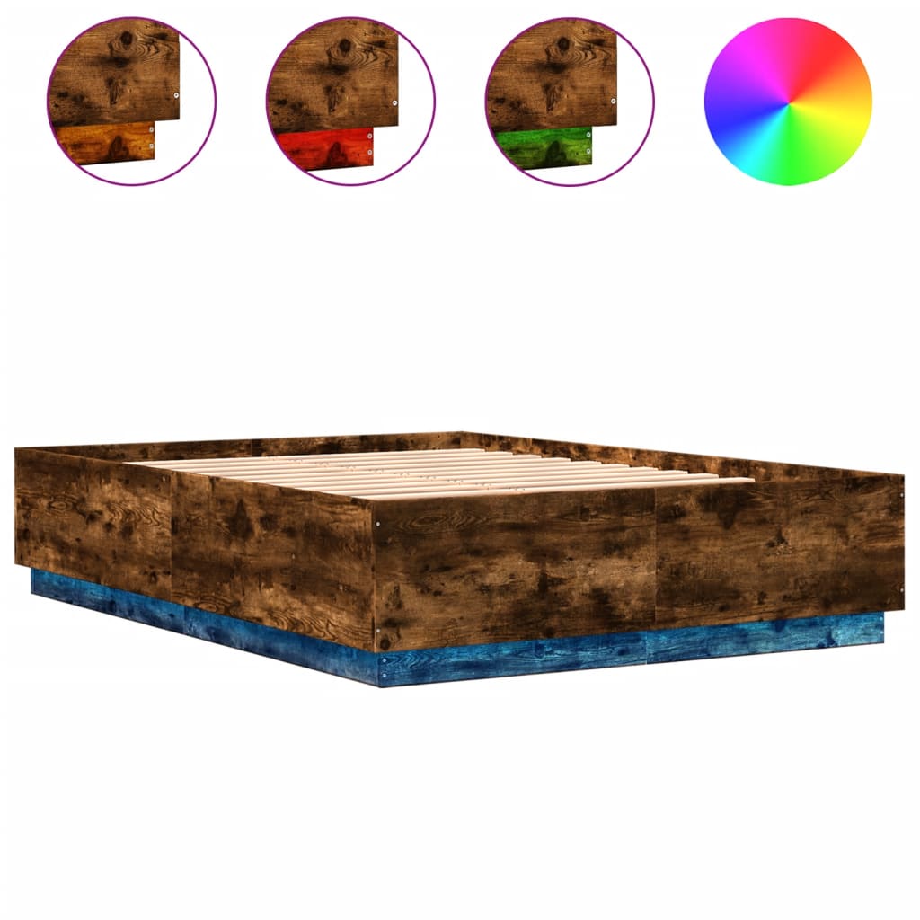 vidaXL Bed Frame with LED without Mattress Smoked Oak 150x200 cm