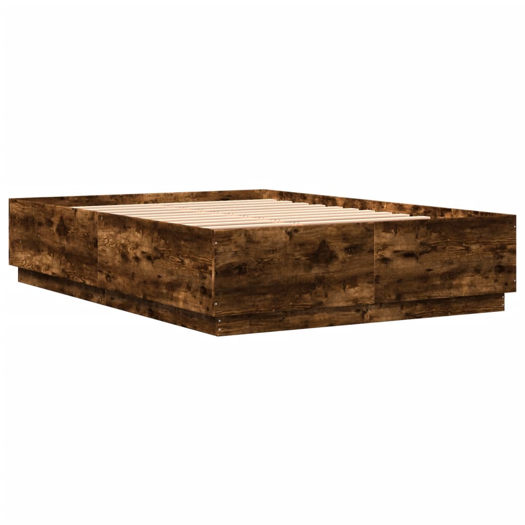 vidaXL Bed Frame with LED without Mattress Smoked Oak 150x200 cm