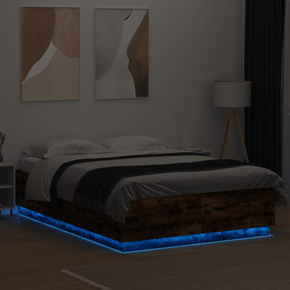 vidaXL Bed Frame with LED without Mattress Smoked Oak 150x200 cm