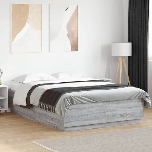 vidaXL Bed Frame with LED without Mattress Grey Sonoma 150x200 cm King Size