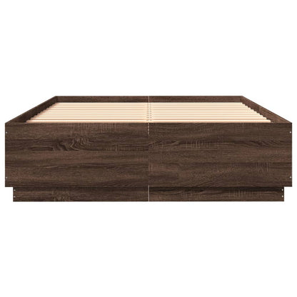 vidaXL Bed Frame with LED without Mattress Brown Oak 150x200 cm King Size