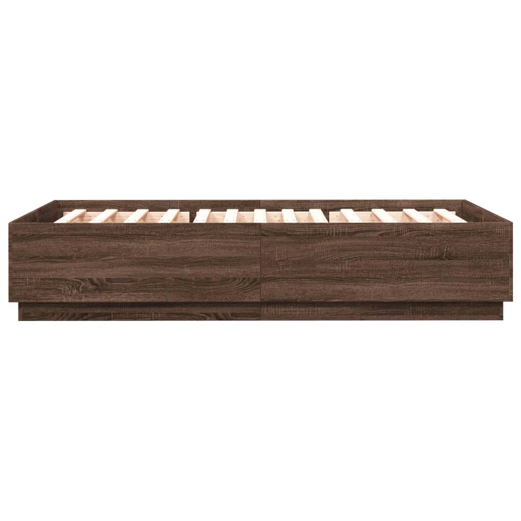 vidaXL Bed Frame with LED without Mattress Brown Oak 150x200 cm King Size