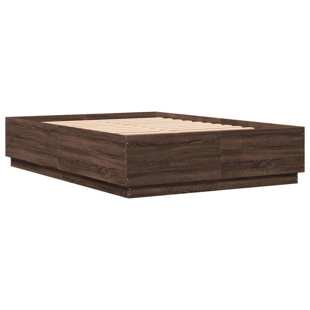 vidaXL Bed Frame with LED without Mattress Brown Oak 150x200 cm King Size