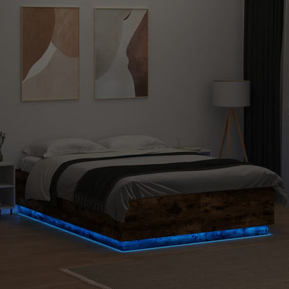 vidaXL Bed Frame with LED without Mattress Smoked Oak 140x200 cm
