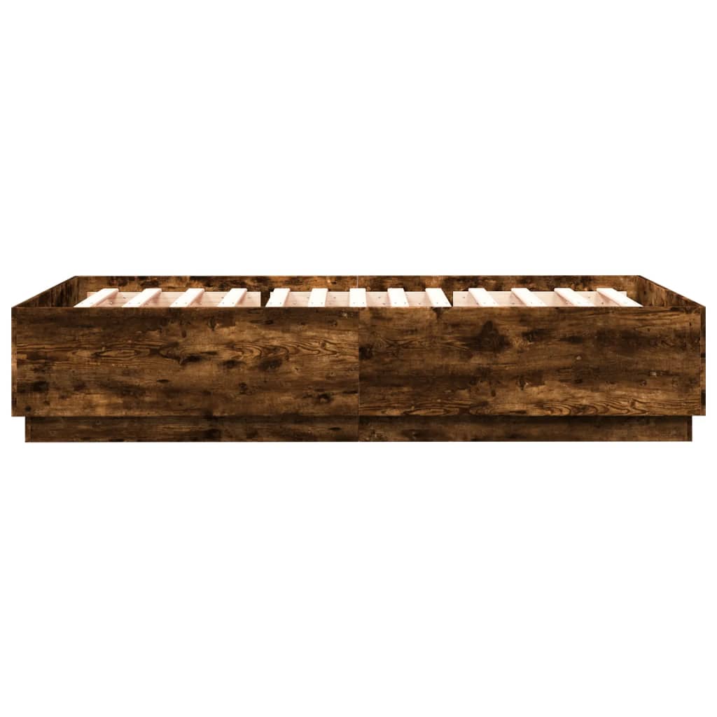 vidaXL Bed Frame with LED without Mattress Smoked Oak 140x200 cm