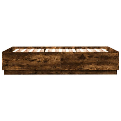 vidaXL Bed Frame with LED without Mattress Smoked Oak 140x200 cm