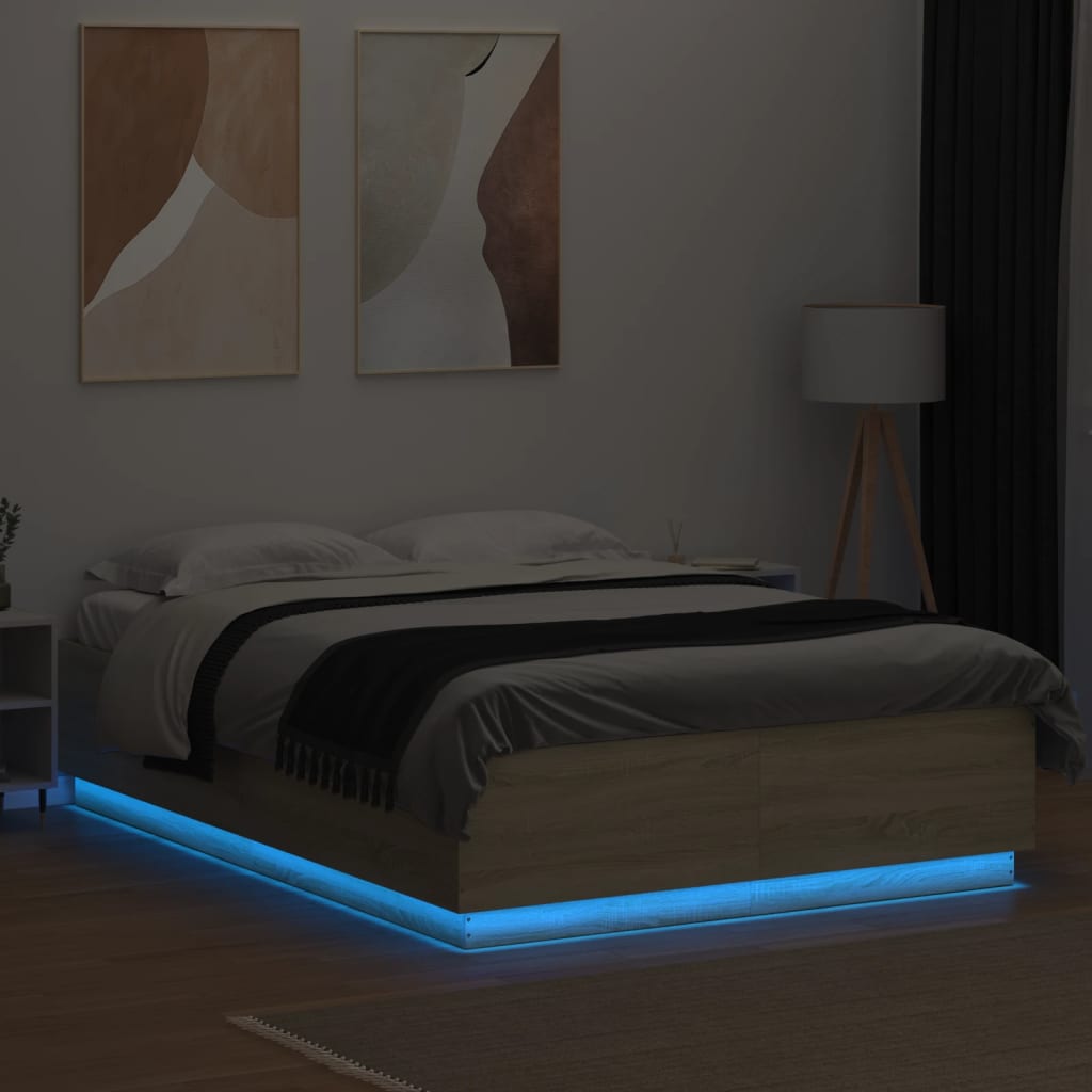 vidaXL Bed Frame with LED without Mattress Sonoma Oak 120x200 cm