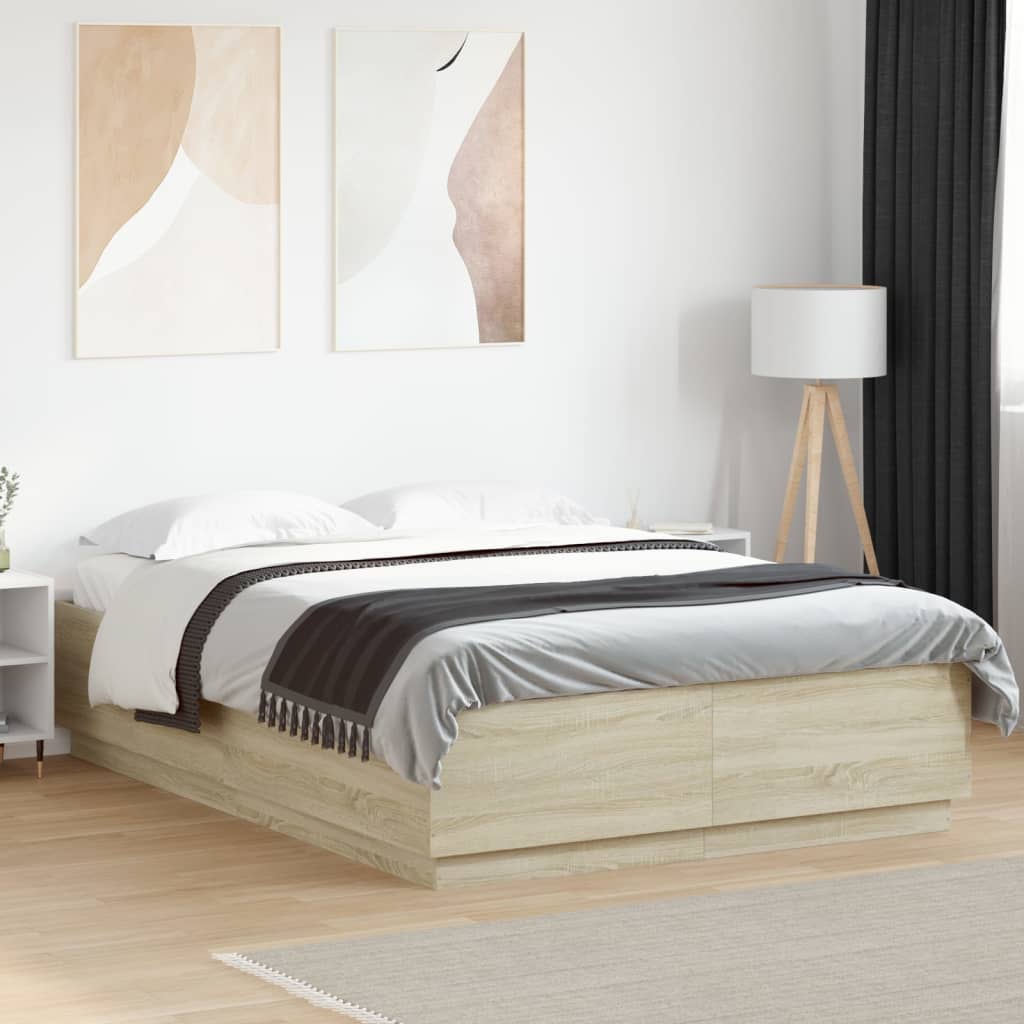 vidaXL Bed Frame with LED without Mattress Sonoma Oak 120x200 cm