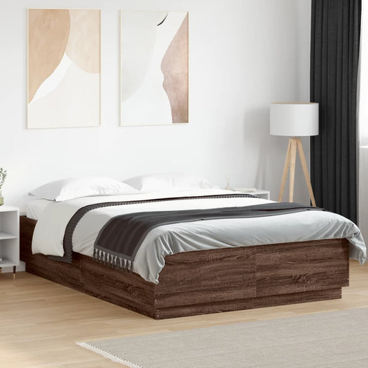 vidaXL Bed Frame with LED without Mattress Brown Oak 120x200 cm