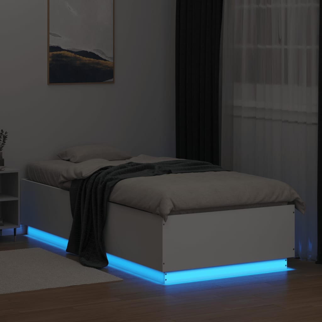 vidaXL Bed Frame with LED without Mattress White 100x200 cm