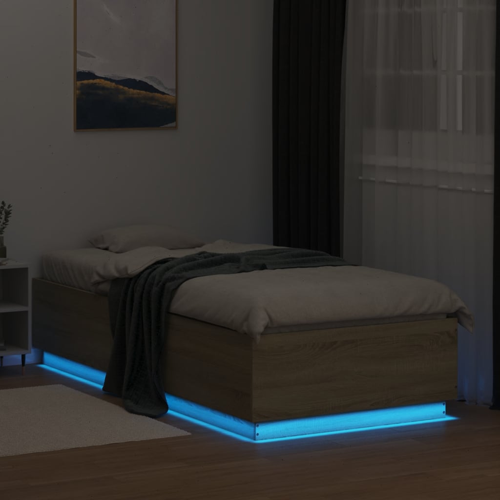 vidaXL Bed Frame with LED without Mattress Sonoma Oak 100x200 cm