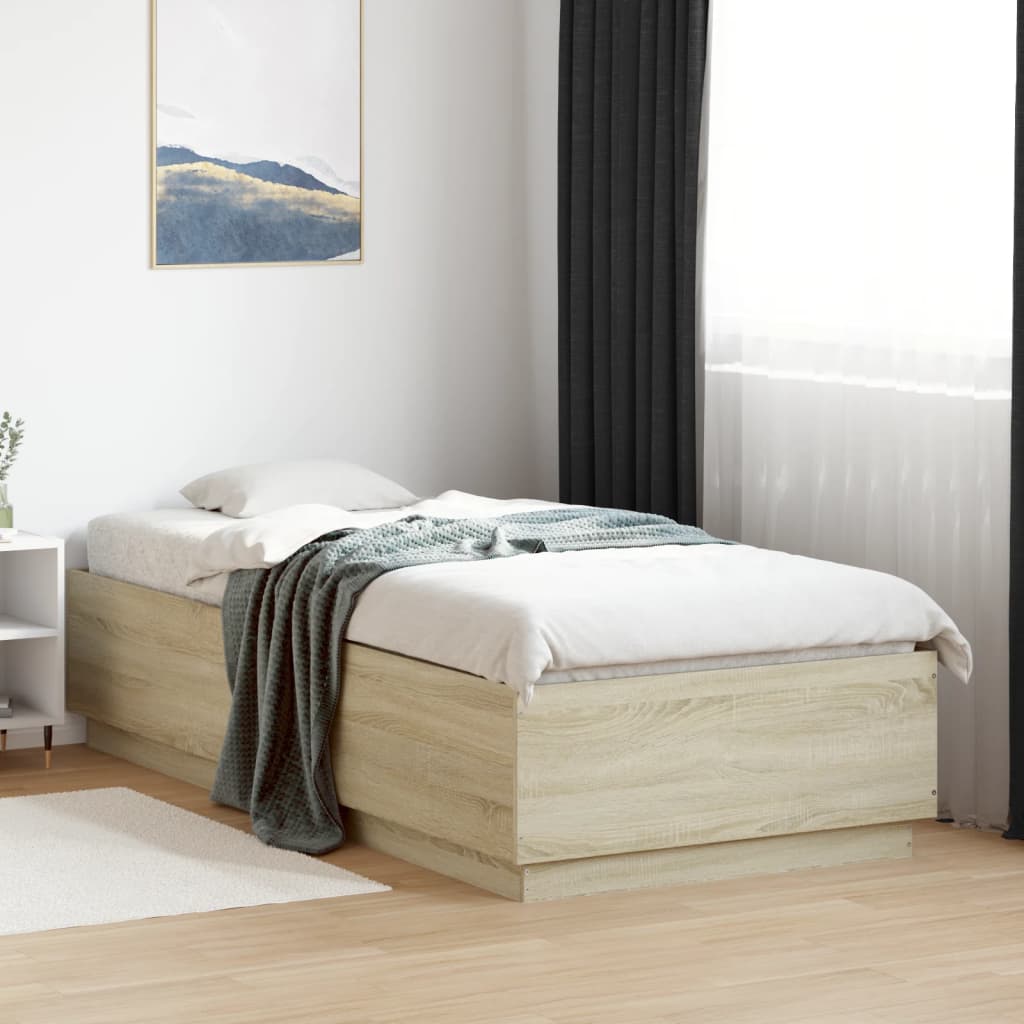 vidaXL Bed Frame with LED without Mattress Sonoma Oak 100x200 cm
