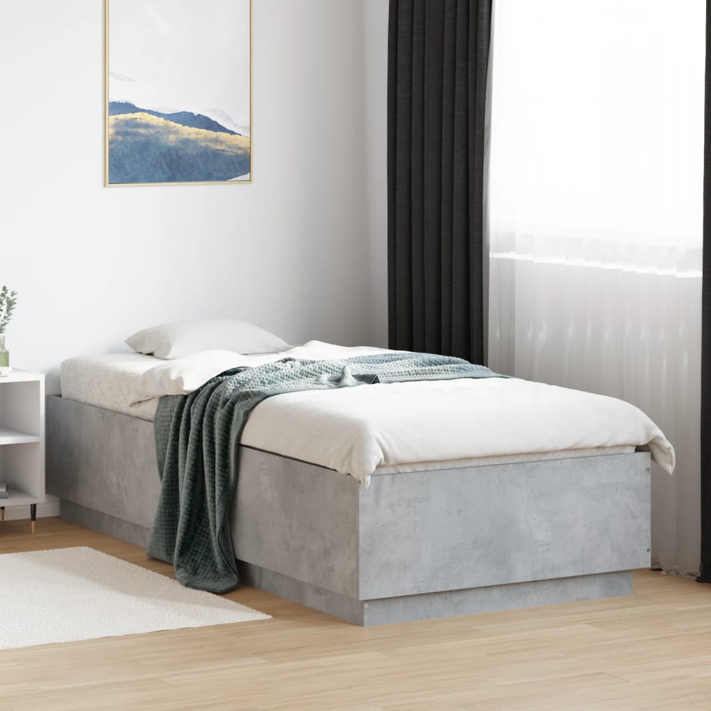 vidaXL Bed Frame with LED without Mattress Concrete Grey 100x200 cm