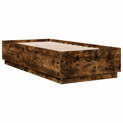 vidaXL Bed Frame with LED without Mattress Smoked Oak 100x200 cm