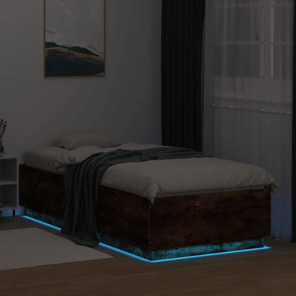 vidaXL Bed Frame with LED without Mattress Smoked Oak 100x200 cm