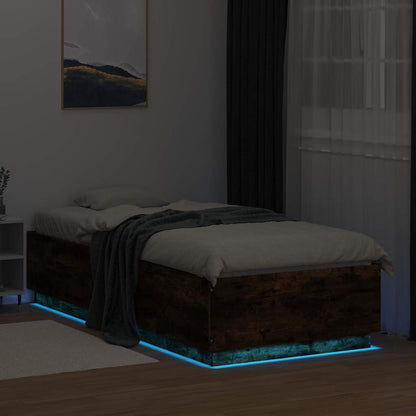 vidaXL Bed Frame with LED without Mattress Smoked Oak 100x200 cm