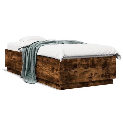 vidaXL Bed Frame with LED without Mattress Smoked Oak 100x200 cm