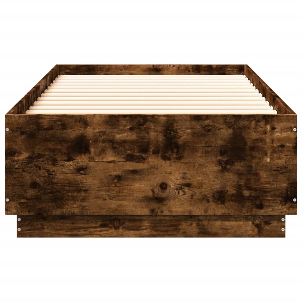 vidaXL Bed Frame with LED without Mattress Smoked Oak 100x200 cm