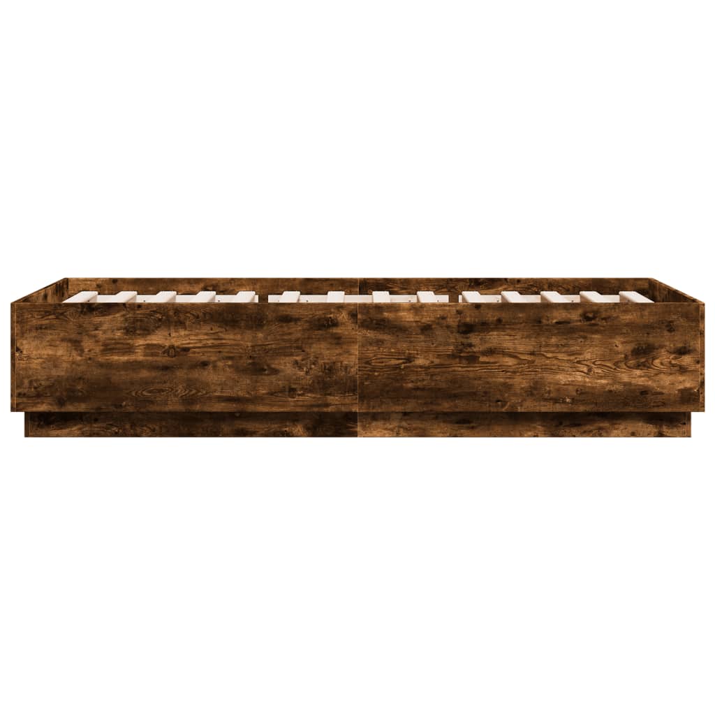 vidaXL Bed Frame with LED without Mattress Smoked Oak 100x200 cm