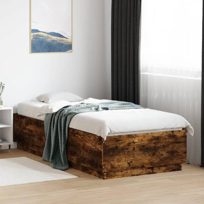vidaXL Bed Frame with LED without Mattress Smoked Oak 100x200 cm