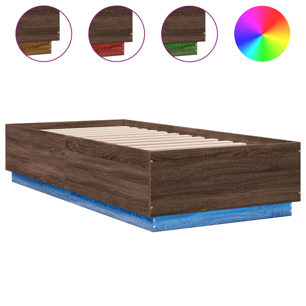vidaXL Bed Frame with LED without Mattress Brown Oak 100x200 cm
