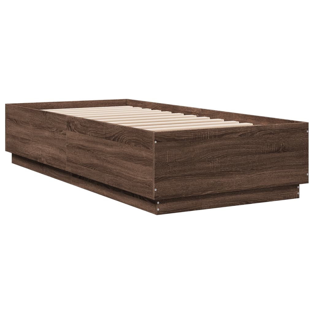 vidaXL Bed Frame with LED without Mattress Brown Oak 100x200 cm