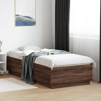 vidaXL Bed Frame with LED without Mattress Brown Oak 100x200 cm