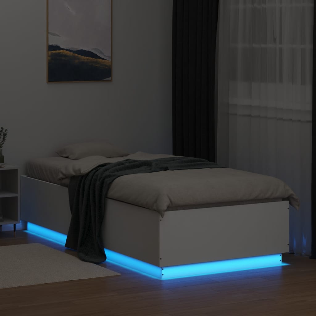 vidaXL Bed Frame with LED without Mattress White 90x200 cm