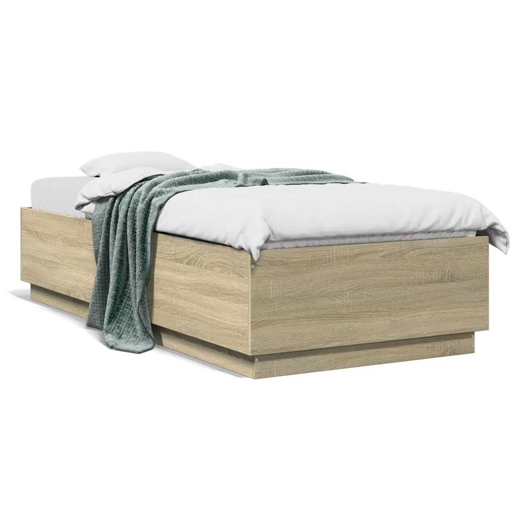 vidaXL Bed Frame with LED without Mattress Sonoma Oak 90x200 cm