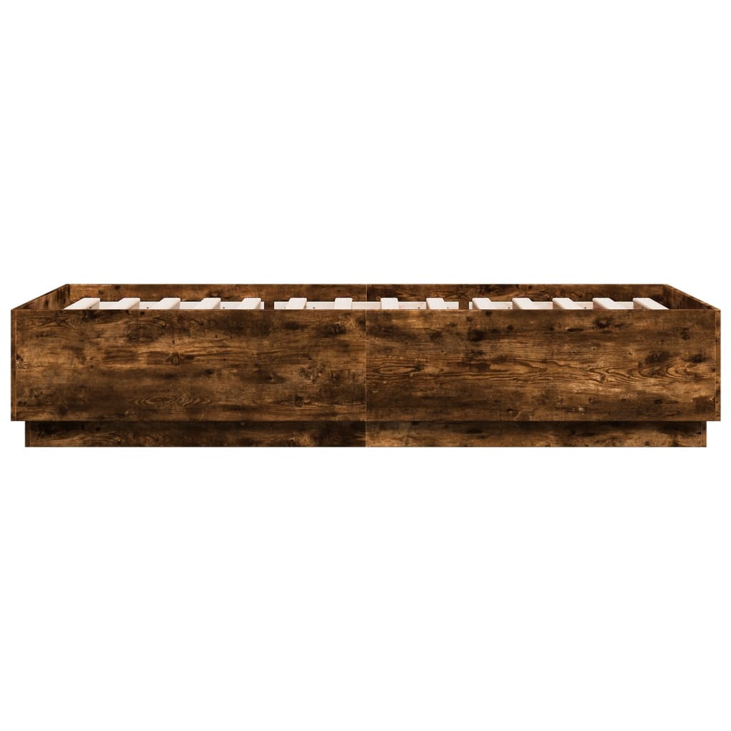 vidaXL Bed Frame with LED without Mattress Smoked Oak 90x200 cm
