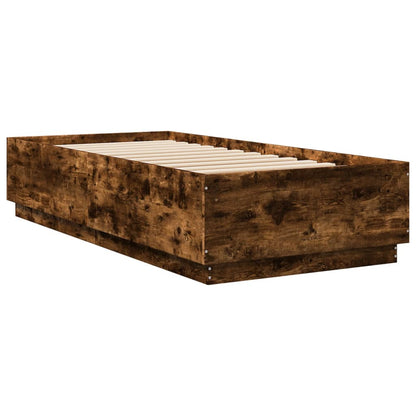 vidaXL Bed Frame with LED without Mattress Smoked Oak 90x200 cm