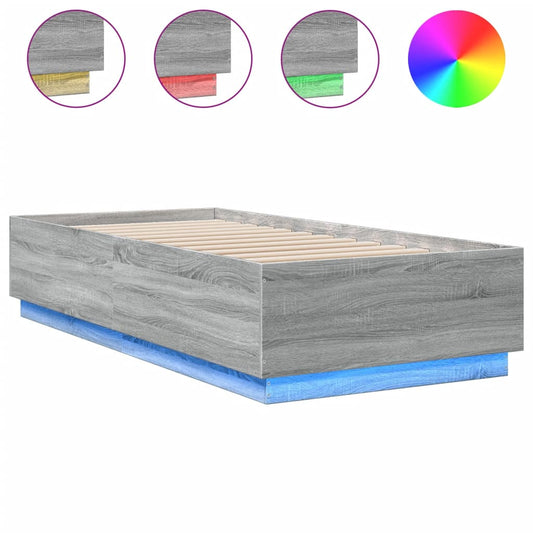 vidaXL Bed Frame with LED without Mattress Grey Sonoma 90x200 cm