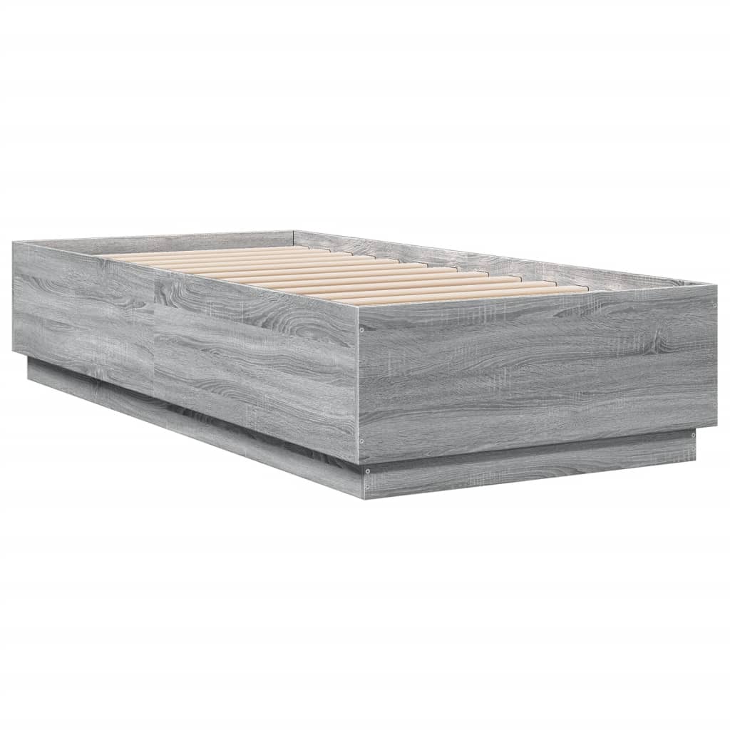 vidaXL Bed Frame with LED without Mattress Grey Sonoma 90x200 cm