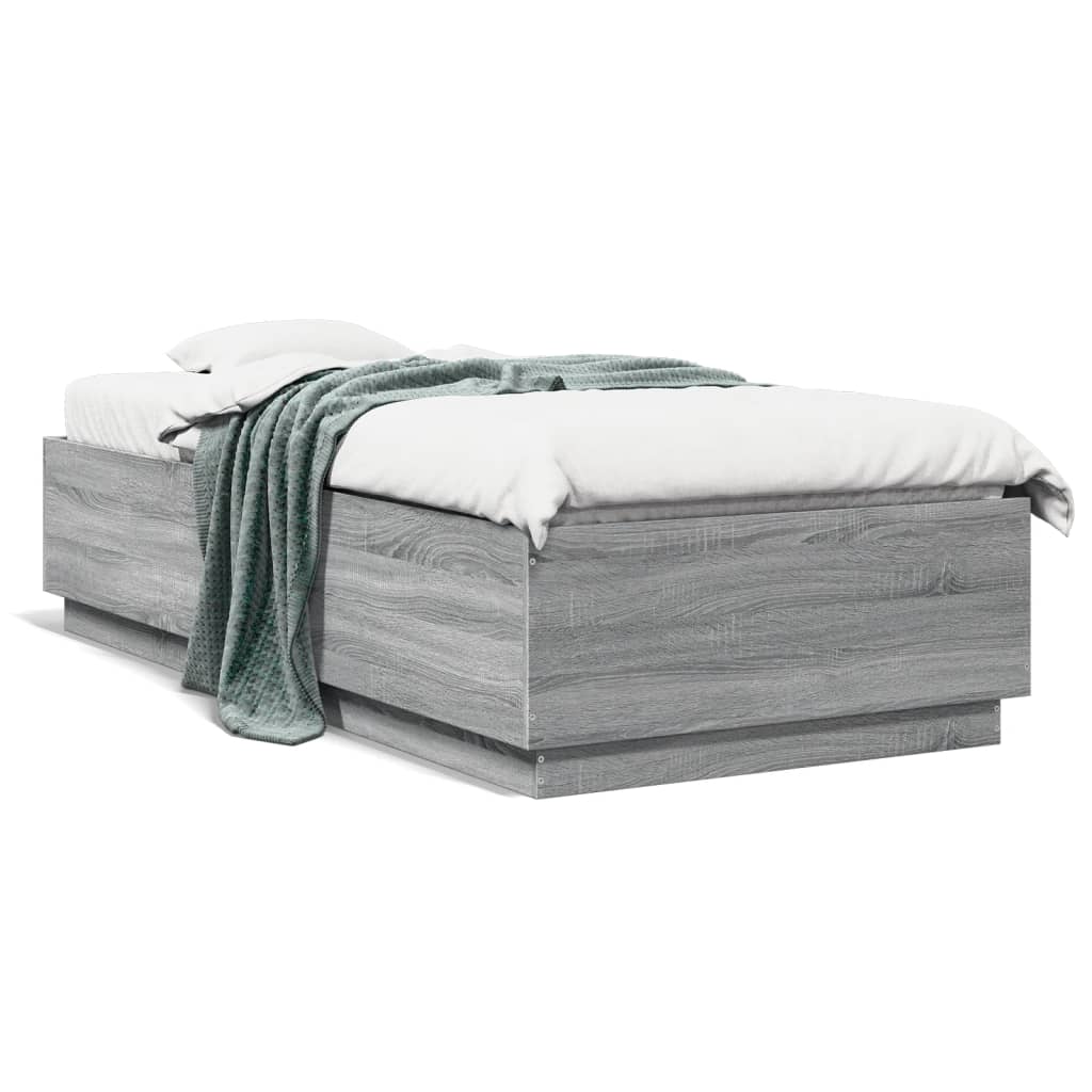 vidaXL Bed Frame with LED without Mattress Grey Sonoma 90x200 cm