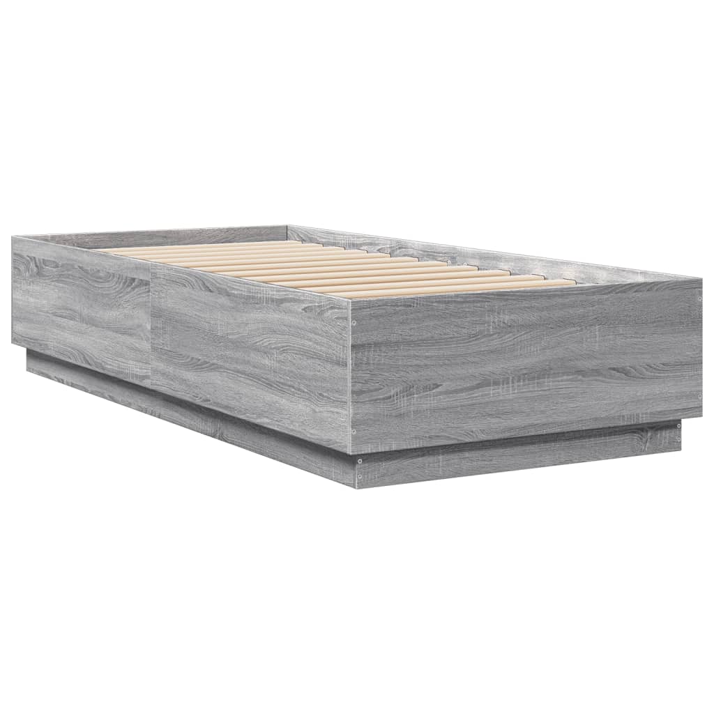 vidaXL Bed Frame with LED without Mattress Grey Sonoma 90x200 cm