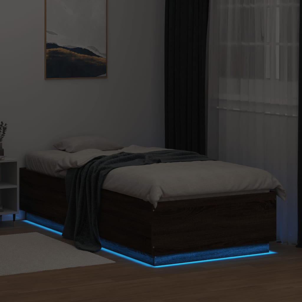 vidaXL Bed Frame with LED without Mattress Brown Oak 90x200 cm