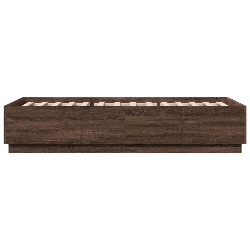 vidaXL Bed Frame with LED without Mattress Brown Oak 90x200 cm