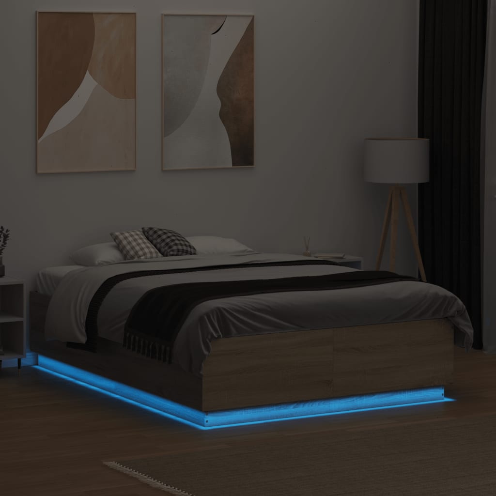 vidaXL Bed Frame with LED without Mattress Sonoma Oak 140x190 cm