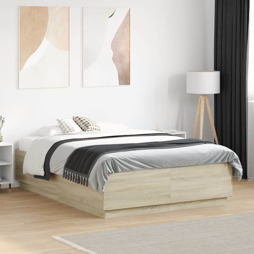 vidaXL Bed Frame with LED without Mattress Sonoma Oak 140x190 cm